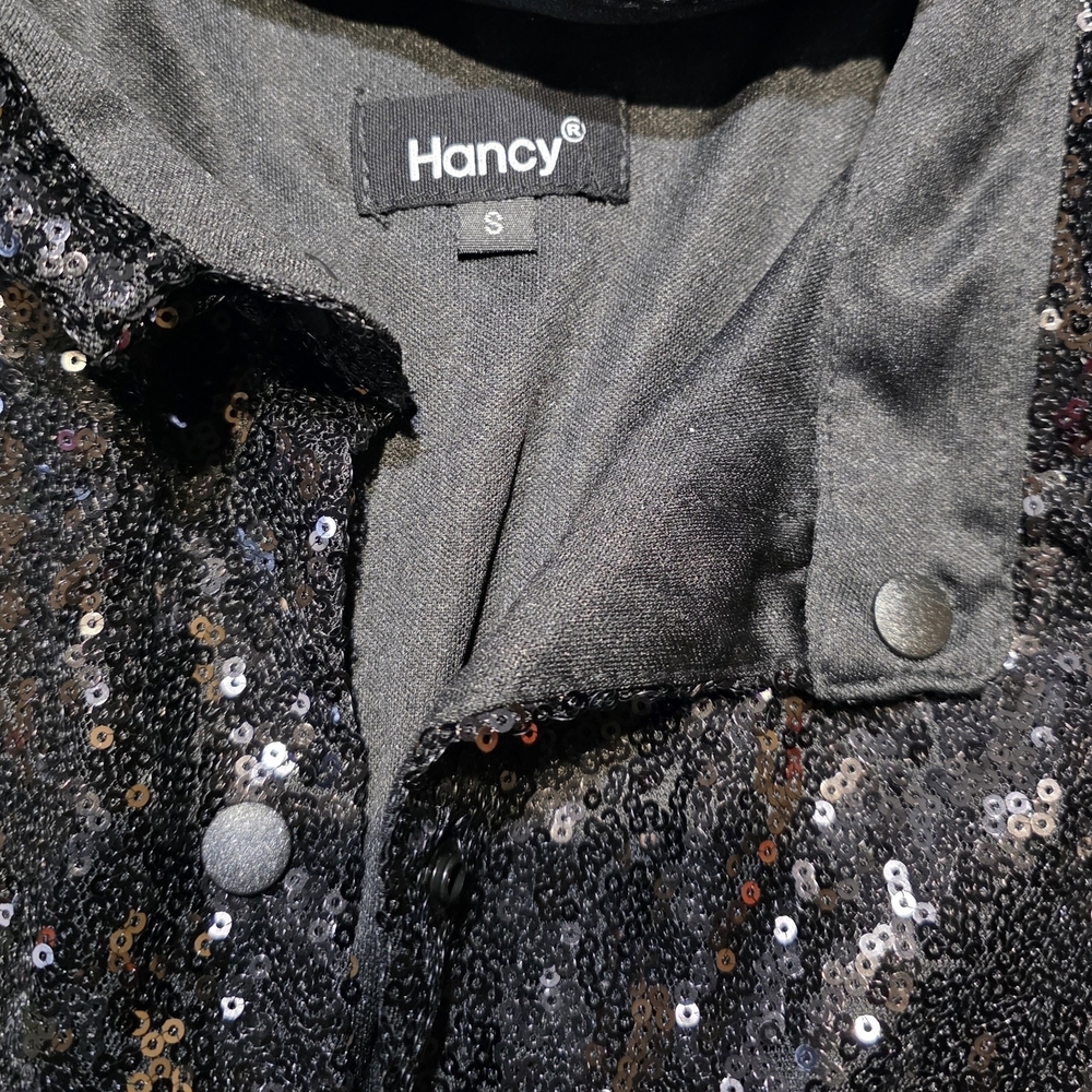 Hancy Elegant Black Sequin Button Down Shirt S/M/L New In Poly Bag - Picture 4 of 8
